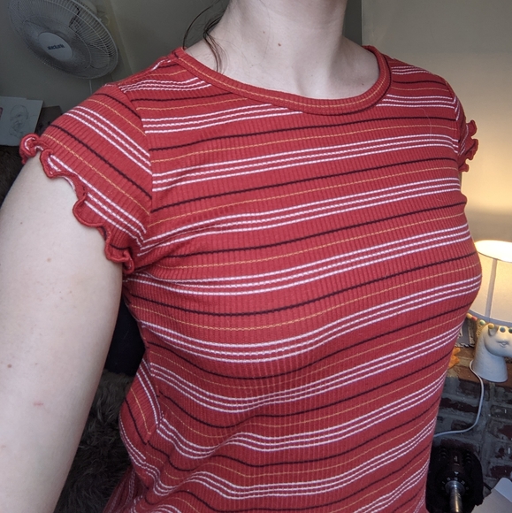Red Striped Lettuce Short Sleeve Tee Dress - Picture 9 of 12